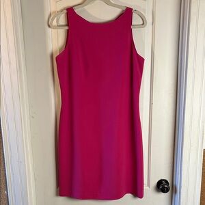 Amanda Smith Sleeveless Hot Pink Shift Dress Crisscross Deep V Back